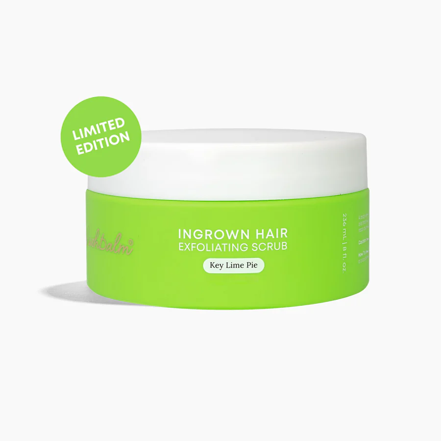 Bushbalm Key Lime Exfoliating Scrub for ingrown hair with Key Lime Pie scent, limited edition jar