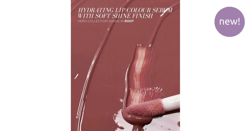 Hydrating Fitglow Lip Colour Serum in Root shade with soft shine finish.