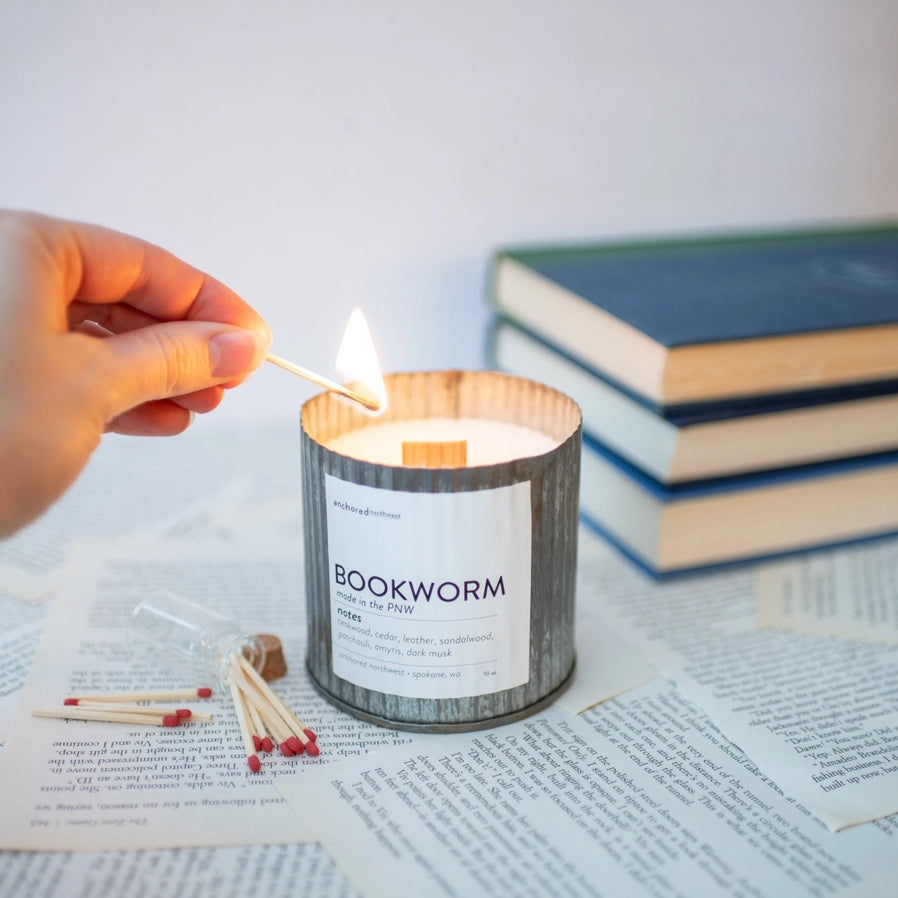 Bookworm Wood Wick Rustic Farmhouse Soy Candle