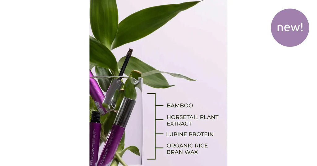 Fitglow Plant Protein Brow Gel with bamboo and organic rice bran wax components.